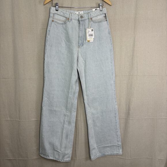 MNG by Mango Womens Boho Festival Denim Jeans Size 8 Lt Wash Wide Leg Cut Out - Picture 1 of 10